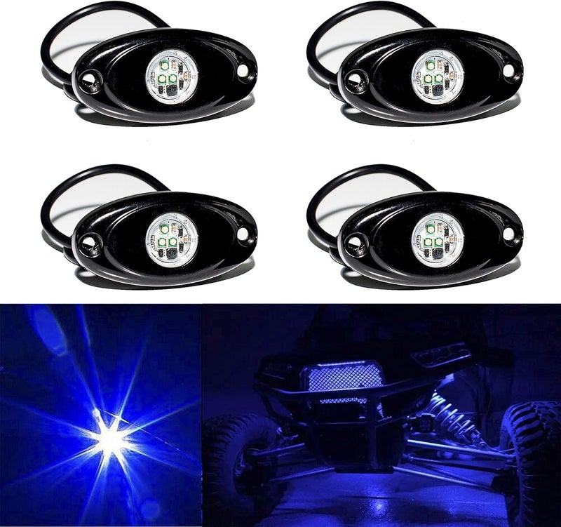 YONEDA 4 Pods Blue Rock Lights 6000K Ultra Bright LED Neon Underglow Light IP68 Waterproof for Trucks SUV UTV ATV RZR Car Boats Pickup Motorcycle - Image 1